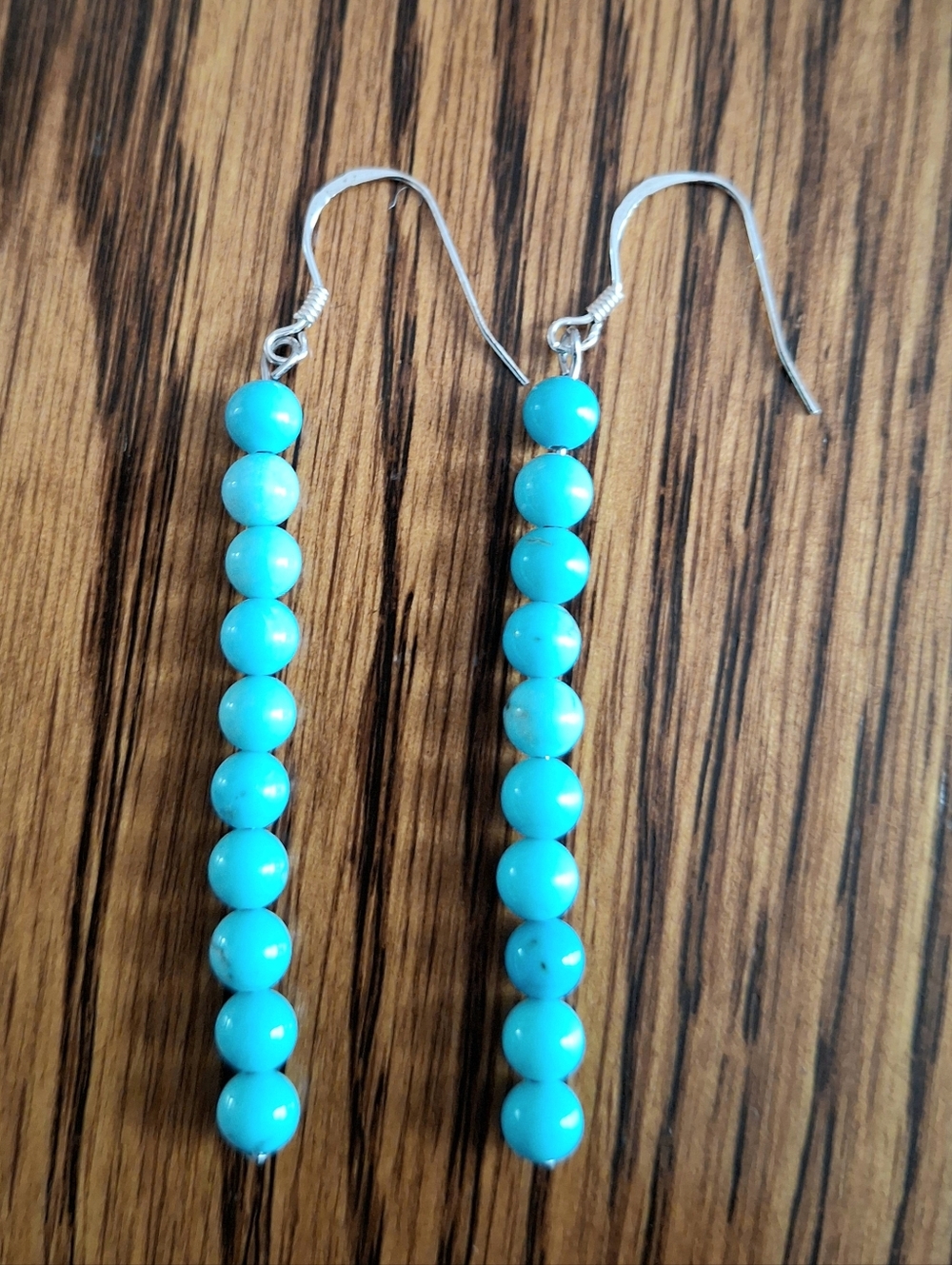 Earrings Turquoise Beaded Dangling Matchstick Earrings Sterling Silver